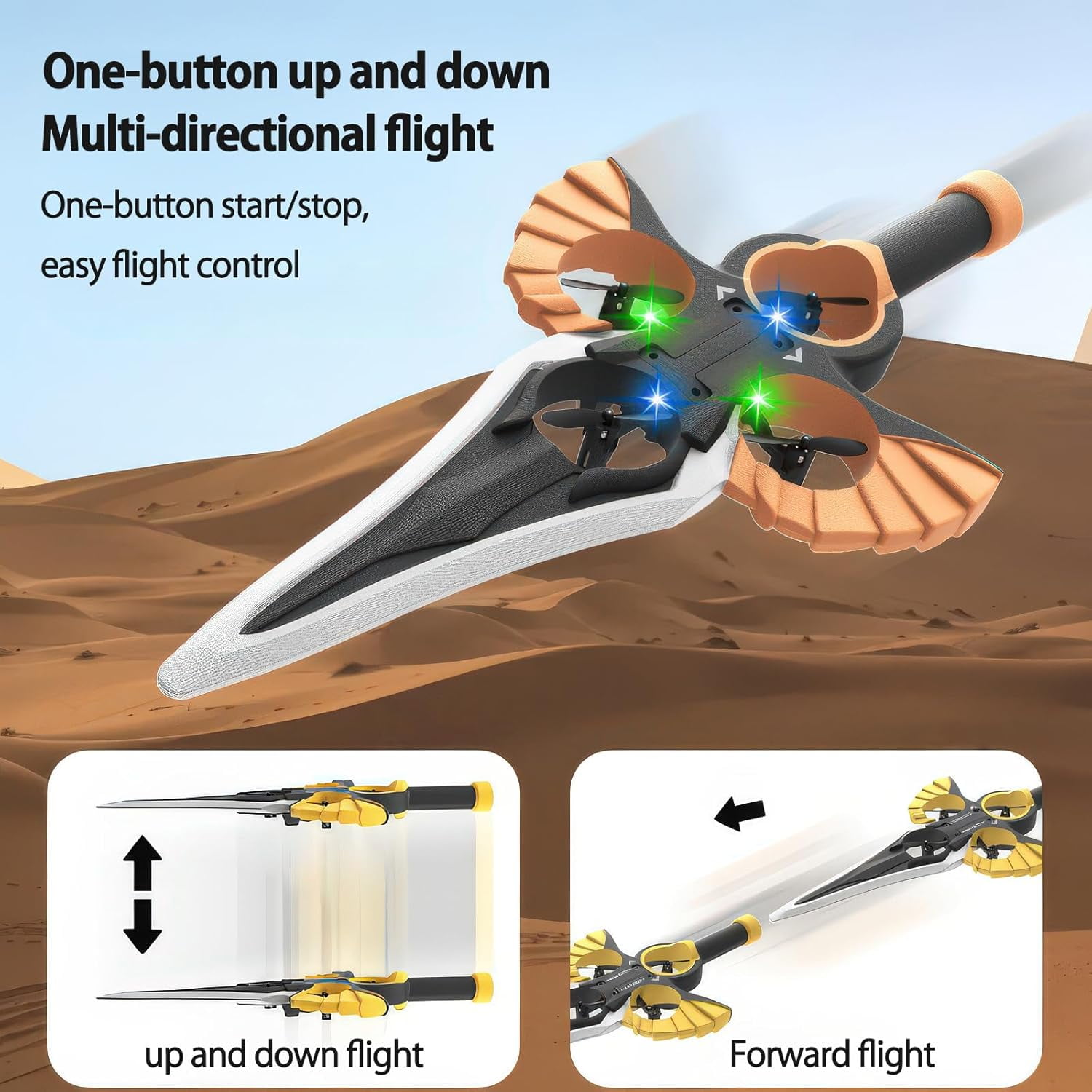 Flying Sword RC Glider with Gesture & Remote Control, 3-Speed Stunt Plane, Lightweight Easy to Fly RC Glider, Dual Control (Black‑Gold with Handle‑Type Remote)