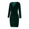 thumbnail image 4 of Komoo Women Mini Dress Long Sleeve V Neck Hide Tummy Velvet Bodycon Dress Cocktail Party Night Out Dresses Club Dress, 4 of 6