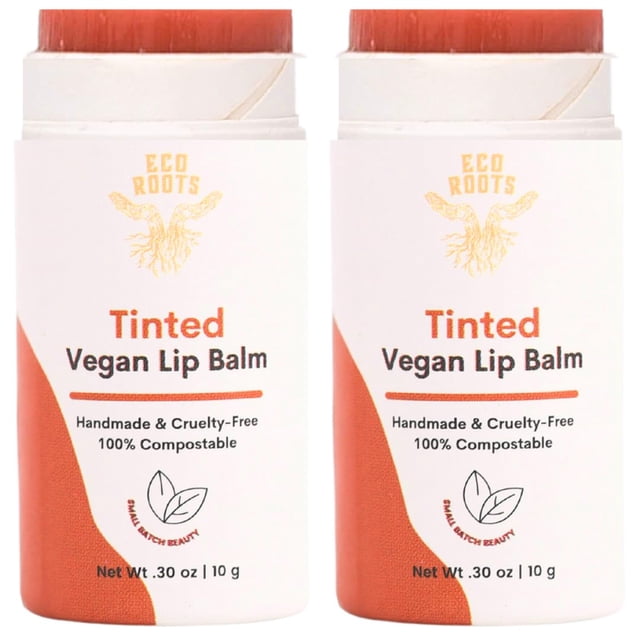 Bálsamo labial teñido, paquete de 2, humectante labial orgánico y vegano, ecológico sin crueldad, sin plástico con empaque compostable, juego de bálsamo labial hecho en EE. UU.