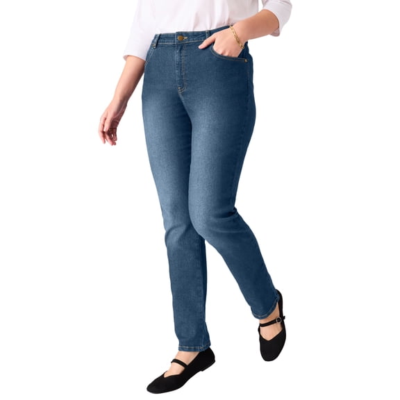 Woman Within Plus Size Stretch Straight-Leg Clean Jeans