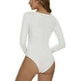thumbnail image 3 of Qric Women's Long Sleeve Tops Square Neck Bodysuit Soft Slim Fit Stretchy Basic Layer Top Classic Jumpsuit Leotard S-XXL, 3 of 6
