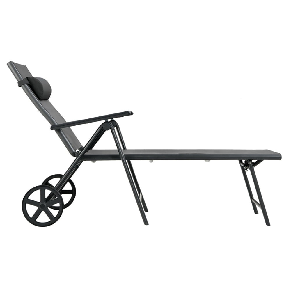 Aimee Lii Patio Lounge Chair with Wheels Neck Pillow Aluminum Frame Adjustable, Patio Loungers, Gray Aimee Lii Patio Lounge Chair with Wheels Neck Pillow Aluminum Frame Adjustable, Patio Loungers, Gray