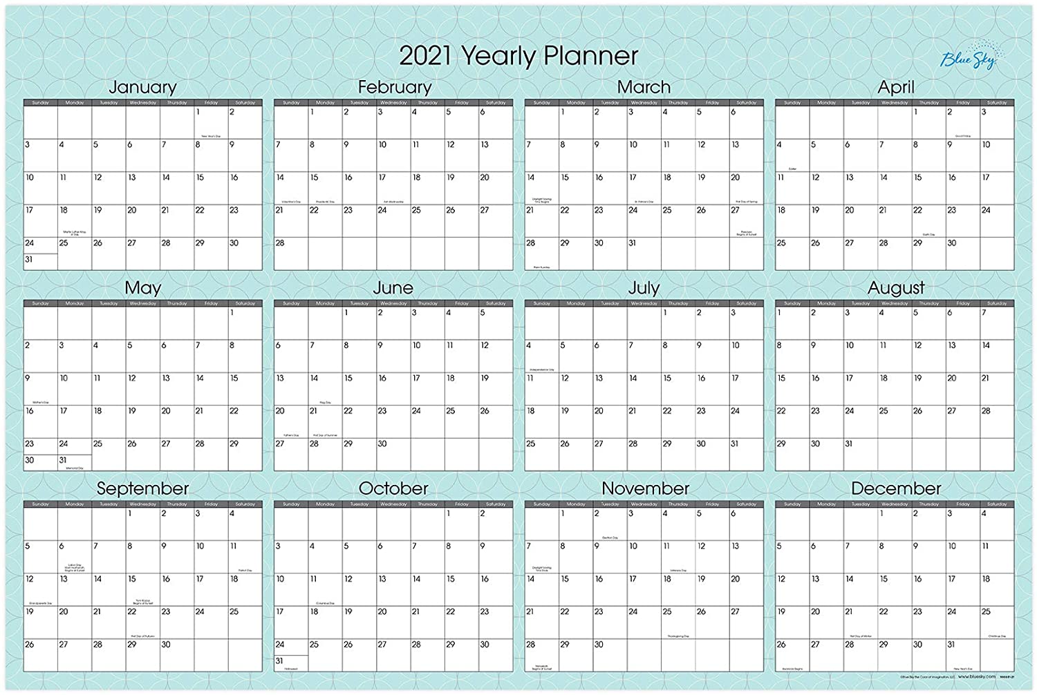 Dec 2021 Jan 2023 Calendar Blue Sky 2021 Laminated Erasable Wall Calendar, January 2021 December 2021, Double Sided, 36