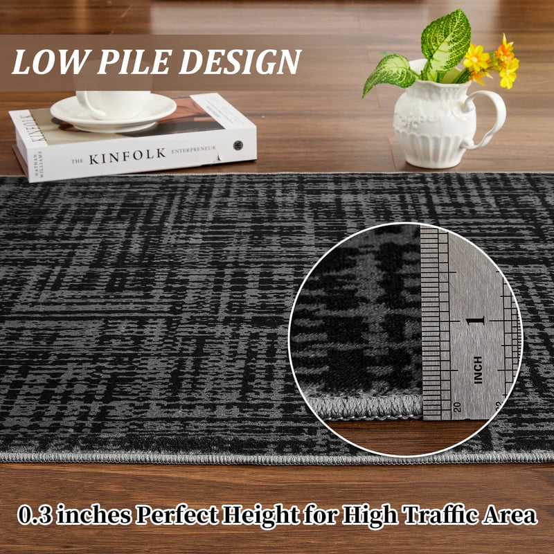 Washable Rug 10x13 for Living Room Modern Abstract Area Rug Non-Slip Large Foldable Stain Resistant Accent Floor Carpet for Home Office, Black