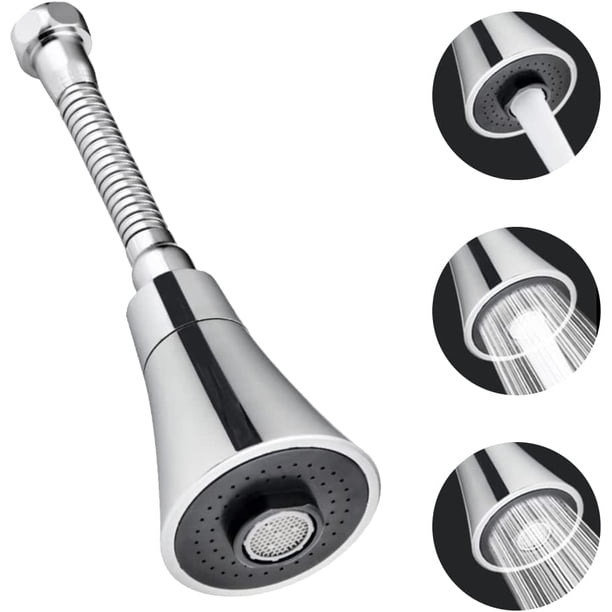 WUHECOME Cabezal de grifo de cocina Acero inoxidable + ABS Cabezal de rociador de 19 cm Grifo de cocina Giratorio de 360 ° Colador de ahorro de agua Antisalpicaduras 3 modos para cocina Baño Cocina brillar Electrónica