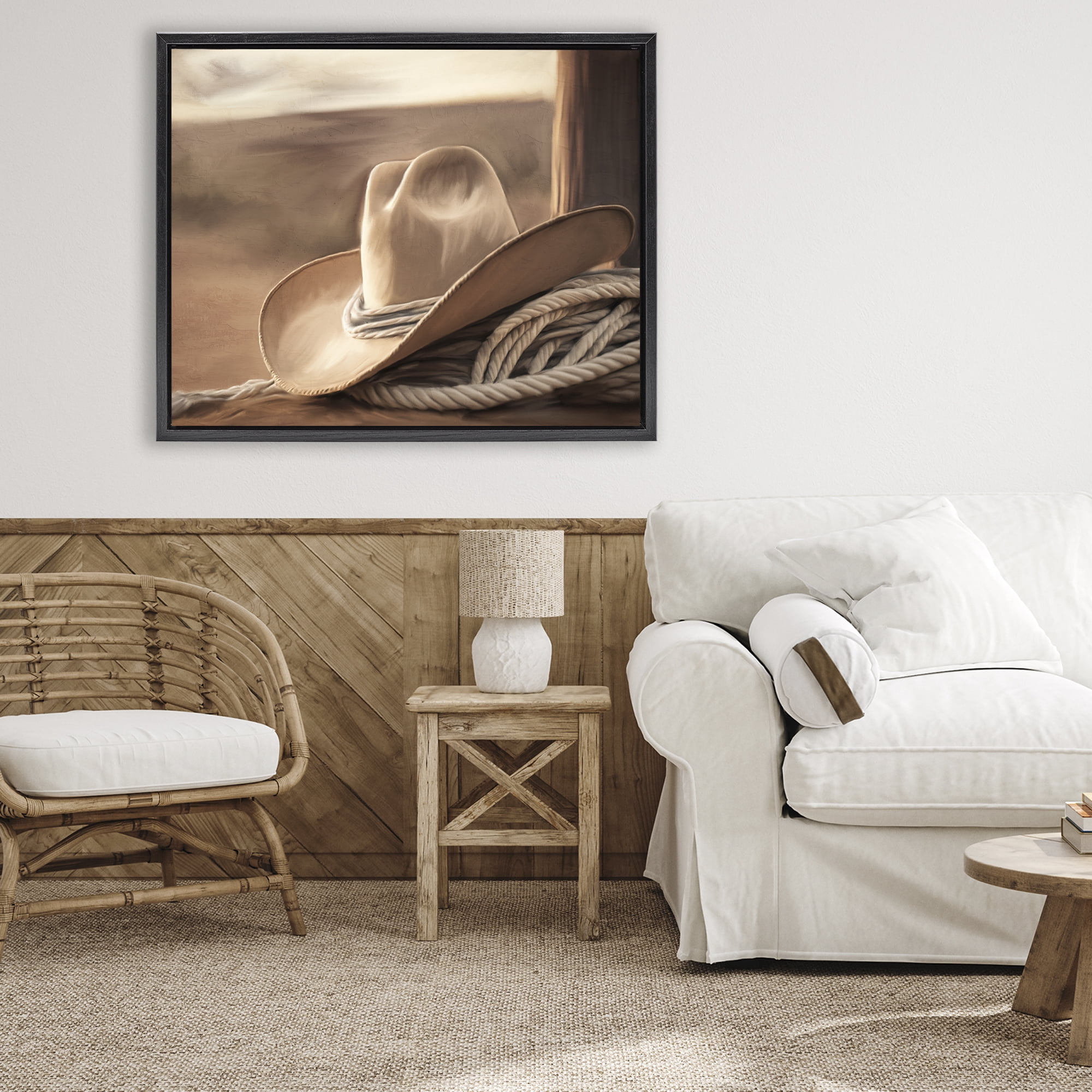 Stupell Industries White Cowboy Hat Black Framed Floater Canvas Wall Art, design by Kim Allen