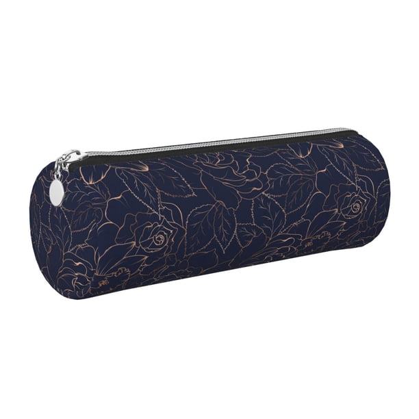 Disketp Navy Dark Blue Estuche Organizador de Lápices de Cuero, Estuche de Oficina con Cremallera para Bolígrafo y Lápiz