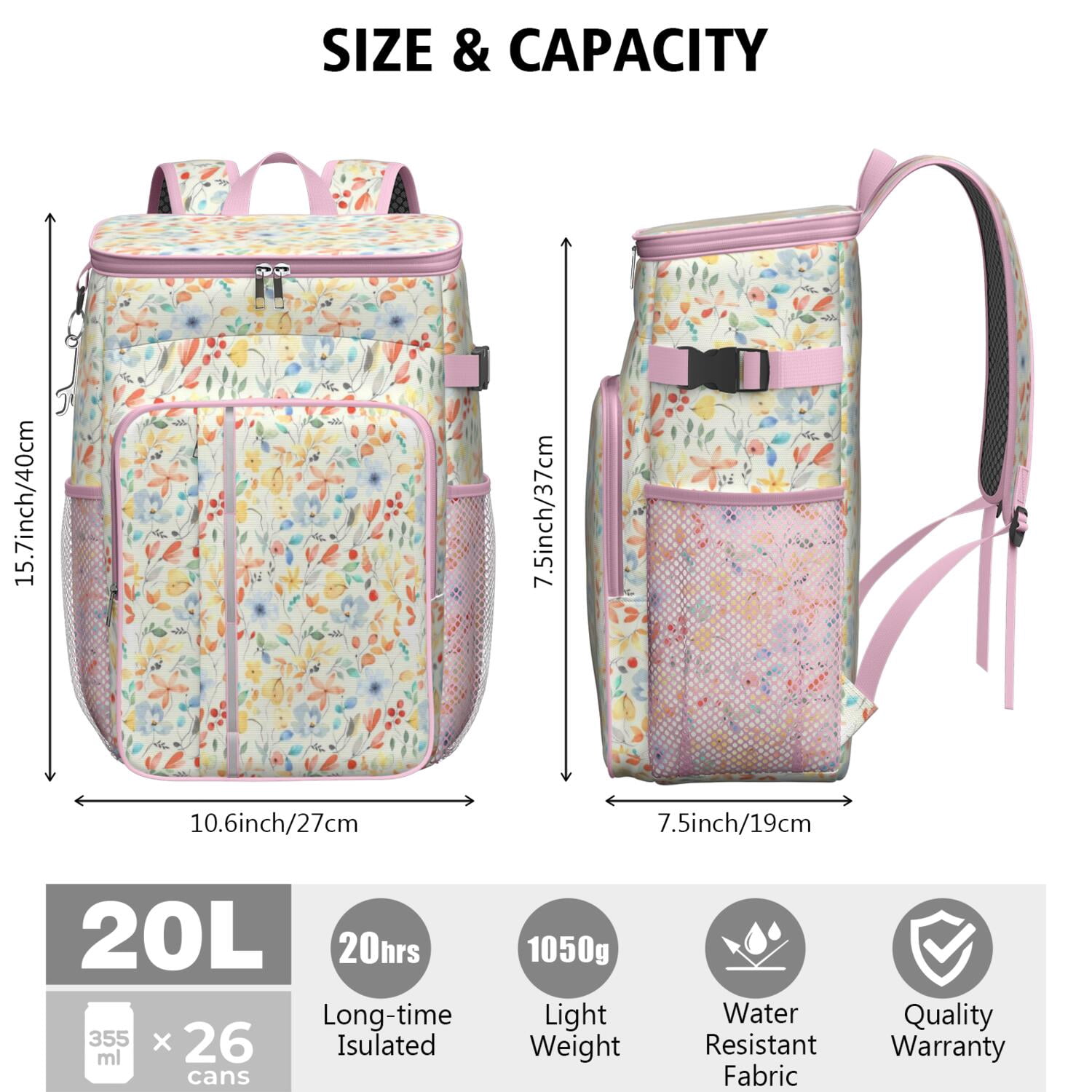 Travel Cooler Bag - Pioneer Flower Camping Beer Cooler Backpack with Bottle Opener- Waterproof Insulated Picnic Backpacks - Cooler Bag for Beach