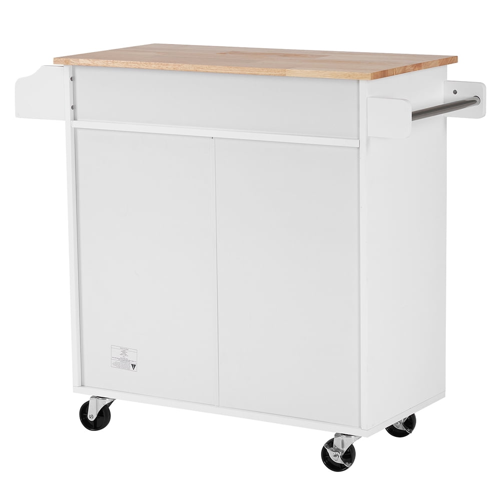 Kadyn Kitchen Island Cart, MDF Rubber Wood Dining Car with 2 Doors and 2 Drawers, Moveable Kitchen Cart for Kitchen, White Kadyn Kitchen Island Cart, MDF Rubber Wood Dining Car with 2 Doors and 2 Drawers, Moveable Kitchen Cart for Kitchen, White