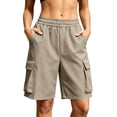 thumbnail image 2 of Cagogo Women Plus Size Cargo Bermuda Shorts Elastic Waist Pants with Pockets Casual Loose Fit Active Summer Workout Beach Lounge Travel Shorts, Beige XL, 2 of 9
