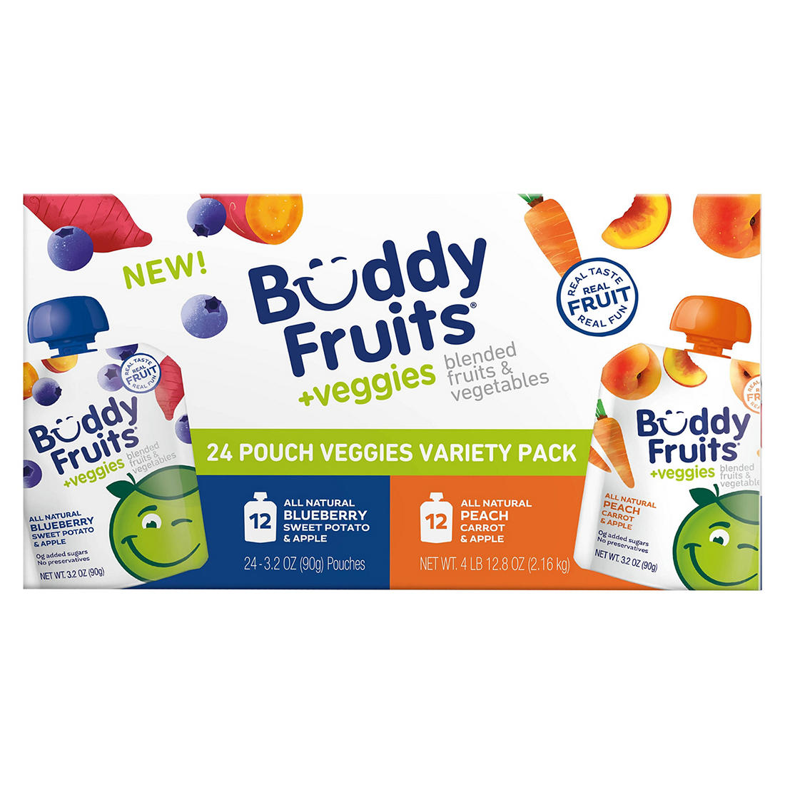Buddy Fruits Blended Veggie and Fruit Pouches Variety Pack, 24 ct