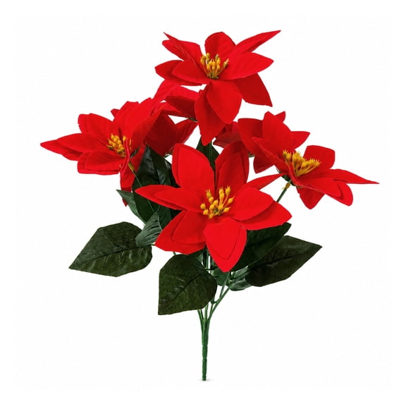Miracliy 18 Pcs Artificial Poinsettia Stems, 7‑Heads Red Poinsettia Picks for Christmas Holiday Decoration
