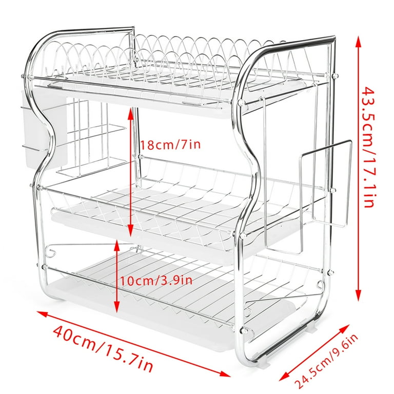 SHCKE 3 Tier Large Dish Drying Rack Iron+pp Dish Rack and