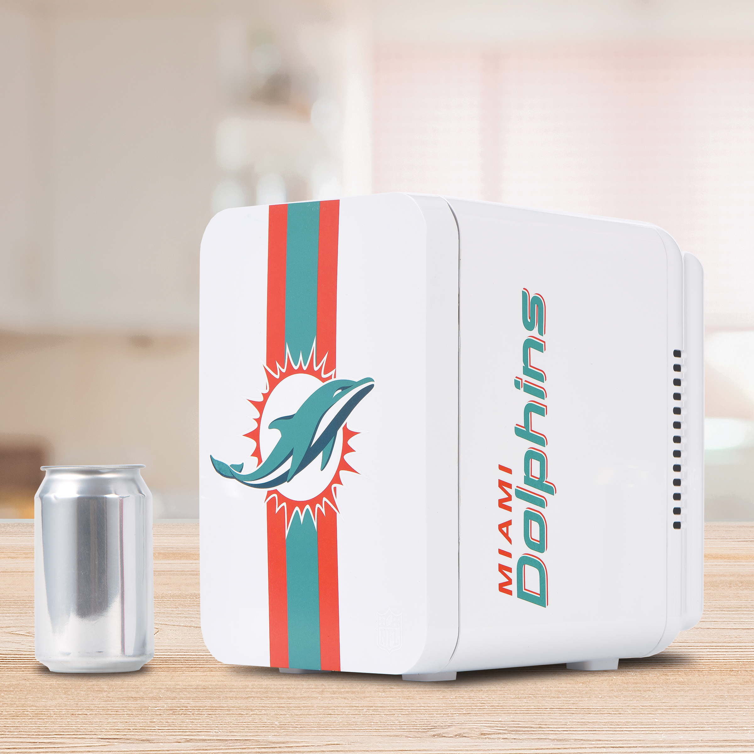 NFL Miami Dolphins Mini Fridge, White, 4L, 6 Cans