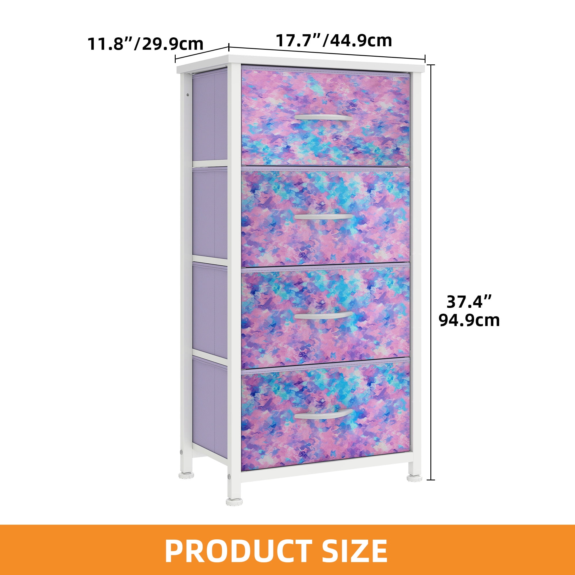 Uforic 4 Drawer Dresser Fabric Chest of Drawers Furniture Storage Organizer for Living Room,,Hallway, Tie-dye Purple