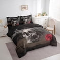 thumbnail image 3 of jejeloiu Gothic Skulln Bedding Comforter Set 7-Piece,Red Flower Rose King Bedding Sets,Vintage Skeleton Bed Sheets For Men Women,Microfiber Bedroom Decor Reversible, 3 of 8