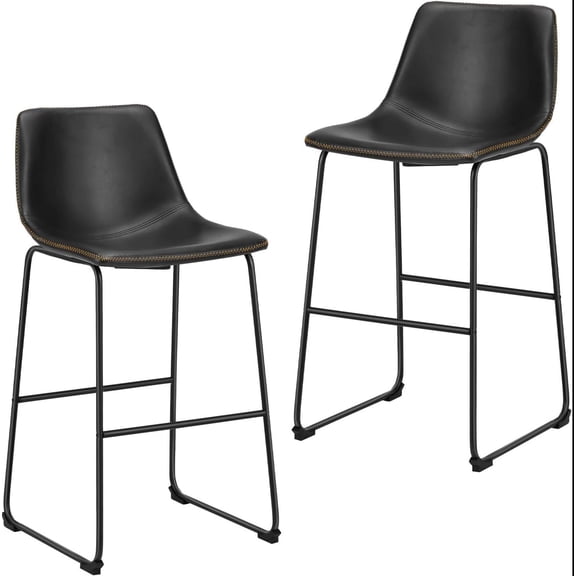 Aidoly Set of 2 30-Inch Counter Height Bar Stools - Faux Leather Upholstered Seats with Metal Frame, Black