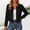 Black, variant on Womens Faux Suede Crop Blazer Dressy Casual Pleated Crew Neck Open Front Long Sleeve Jackets Comfort Trendy Slim Fit Coats Outwear for Business Work Office
