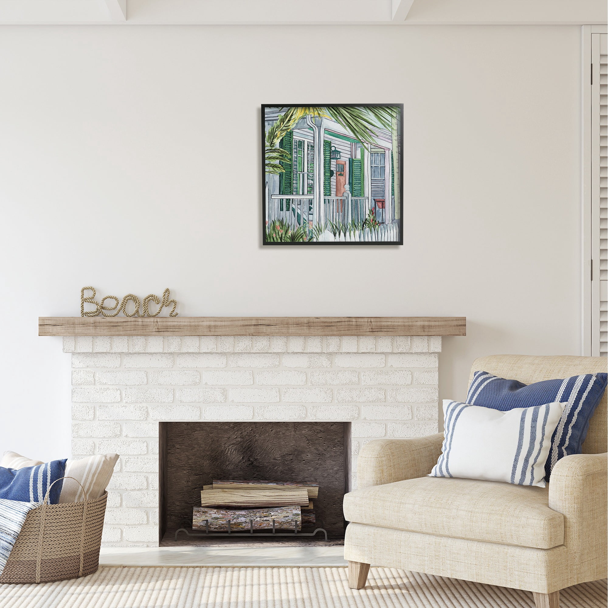 Stupell Industries Tropical Cottage Porch Botanical & Floral Painting Black Framed Art Print Wall Art, 24 x 24