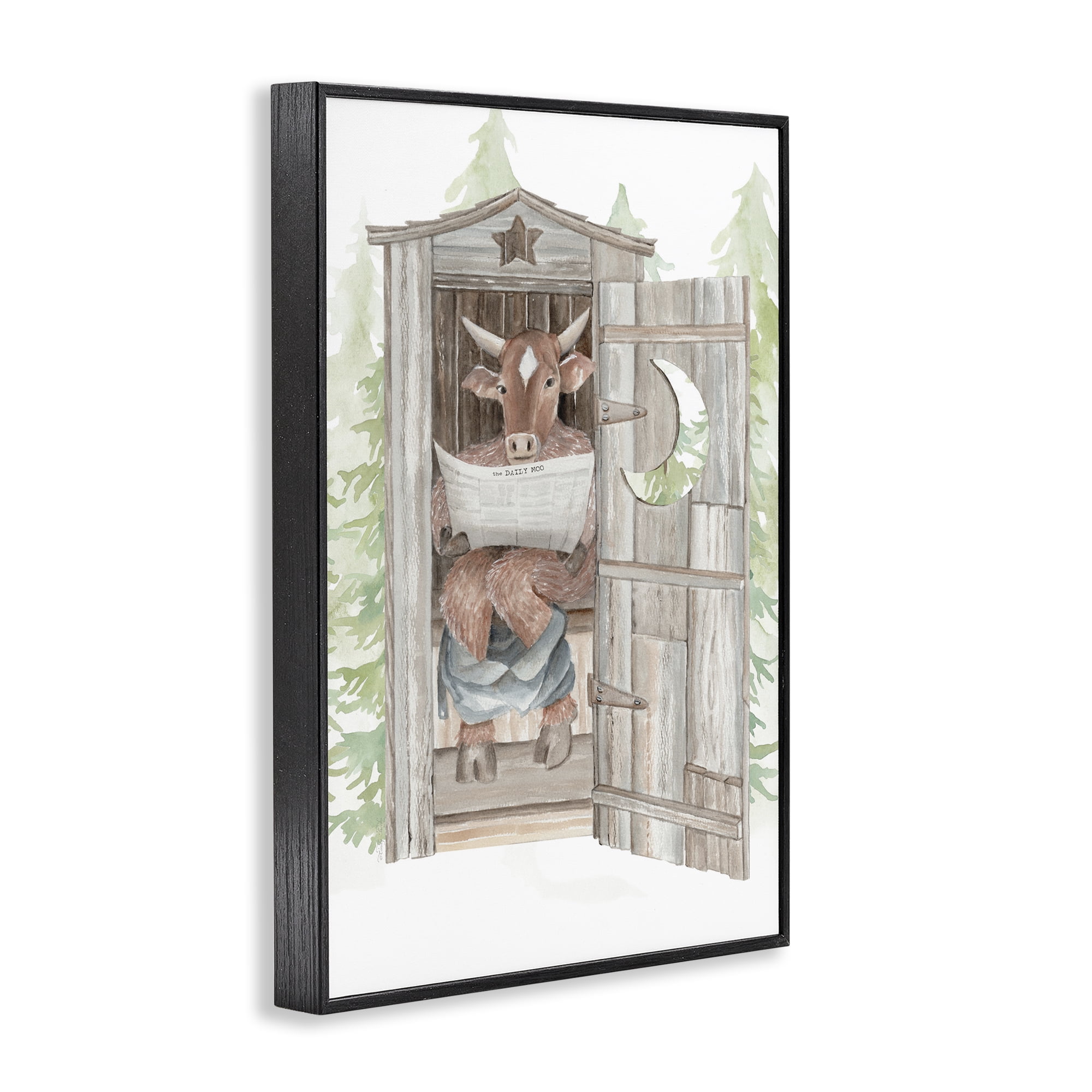 Stupell Industries Daily Moo Outhouse Reading Black Framed Giclee Art, design by Cindy Jacobs