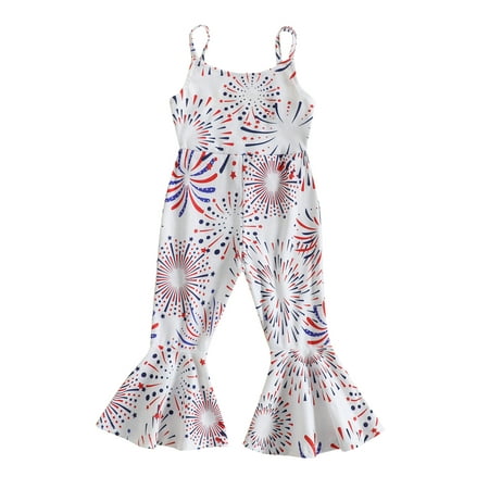 

Wassery Baby Girls 4th of July Outfits Romper Pants Sleeveless Flag/ Fireworks Print Long Jumpsuit Bell-Bottoms Pants Toddle Summer Independence Day Clothes 12M-5T