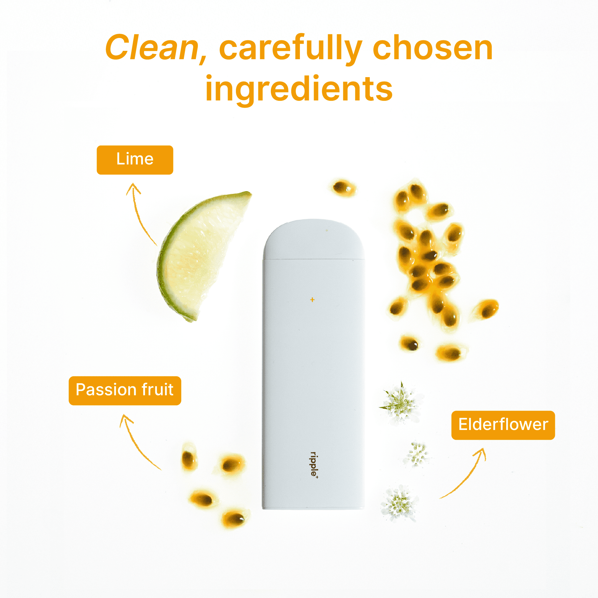 Ripple Passion Fruit Diffuser - 1,000 Puffs, 0% Nicotine, + Elderflower & Lime, 100% Recyclable