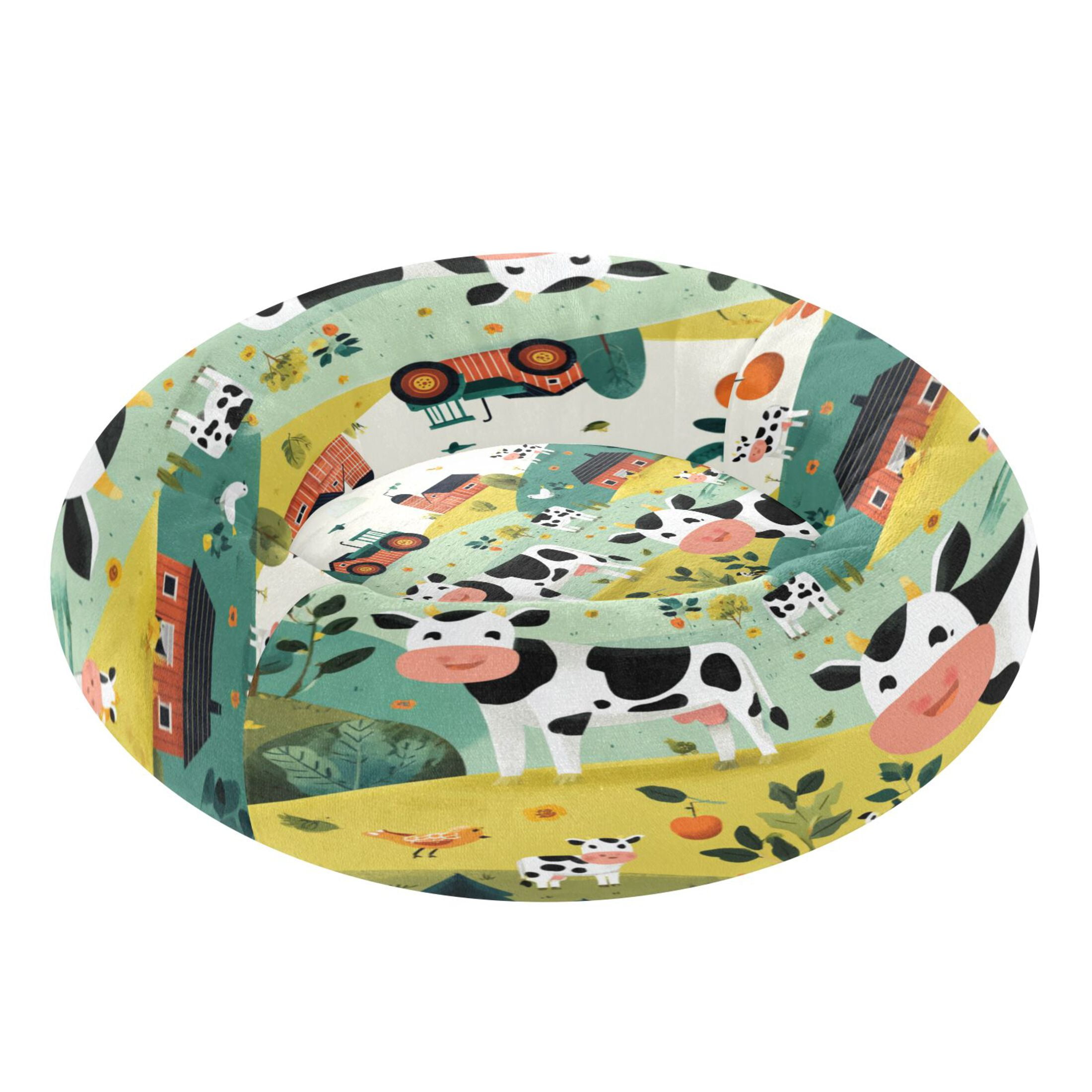 Iauyy Pet Couch Donut Cat Bed for Indoor Cats/Small Dogs Washable & Machine with Non-slip Bottom Calming Cat Furniture, Farm with Tractors (M)