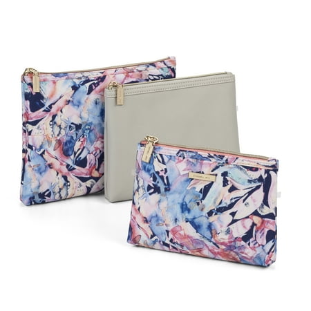 Sophia Joy 3-Piece Individual Travel Makeup & Accessory Pouches for Brushes Jewelry Lotions Makeup and Perfumes in Breezy Fashion Pattern Hues for Coordinated On-the-Go Organization