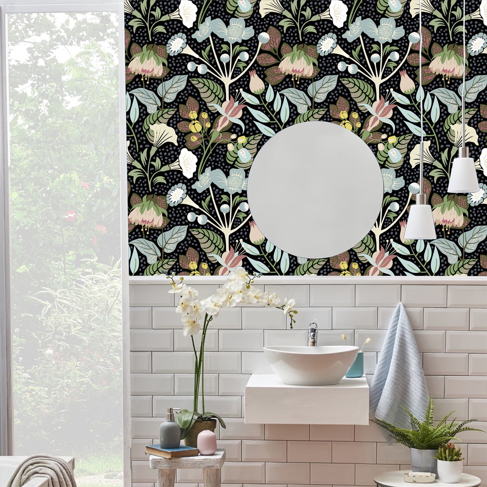 (4 pack) Abyssaly Floral Peel and Stick Wallpaper 17.7" x 118" Self-Adhesive Removable Black Morning Glory Contact Paper for Kitchen Bedroom Cbinet Wall Decoration