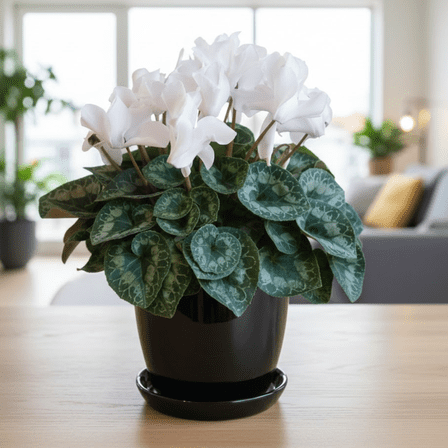 Cyclamen Plant Live, White Flower, Hardy Cyclamen Flowers, 4-7 inches Tall, 4 inch Pot for Indoor Planting