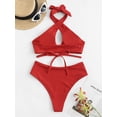 thumbnail image 4 of ZAFUL Women Swimsuit Halter Ribbed High Waisted Tankini Swimwear Red L, 4 of 6