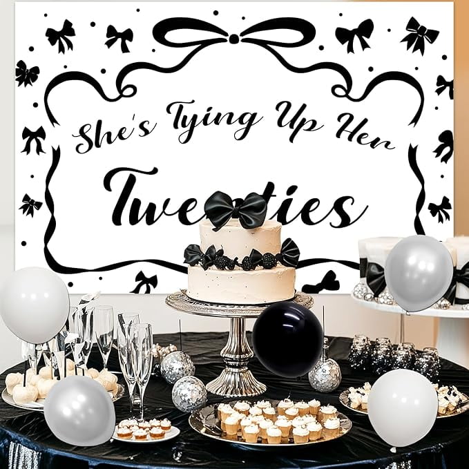 Black Bow 30th Birthday Party Decorations, Coquette Bow 30th Birthday Decoration Black Bow She's Tying Her Twenties Backdrop Latex Balloon Arch Kit for Woman Rip 20s Party Supplies