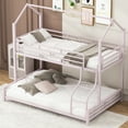 thumbnail image 7 of Kumix Bunk Bed Twin over Full, Metal House Bunk Bed for Kids Teens Adults with Full Length Guardrail and Build-in Ladder, Low Bunk Bed for Toddler, Able to Split, Noise-Free, Pink, 7 of 7