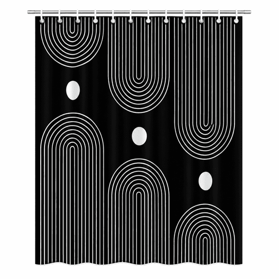 Black and White Shower Curtain, Boho Minimalist Mid Century Modern Arch Geometric Machine Washable Waterproof Fabric for Bathroom Bathtub Decor with Hooks 72x72 IN
