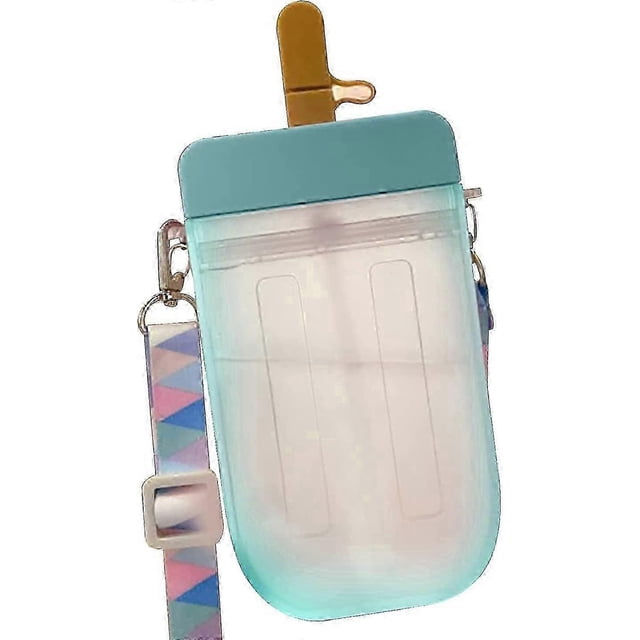 300ML Popsicle Shaped Plastic Children Drinking Bottle with Straw (Blue)