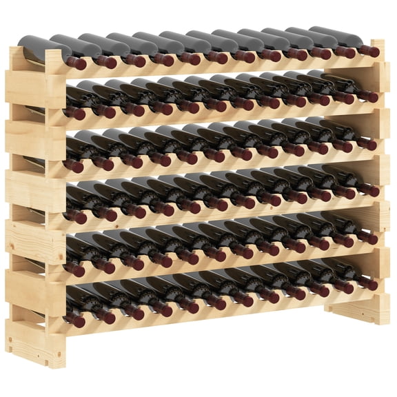 Homiyad Stackable Wine Rack, Modular Storage Shelves, 72-Bottle Holder, Freestanding Display Rack for Kitchen, Pantry, Cellar, Natural