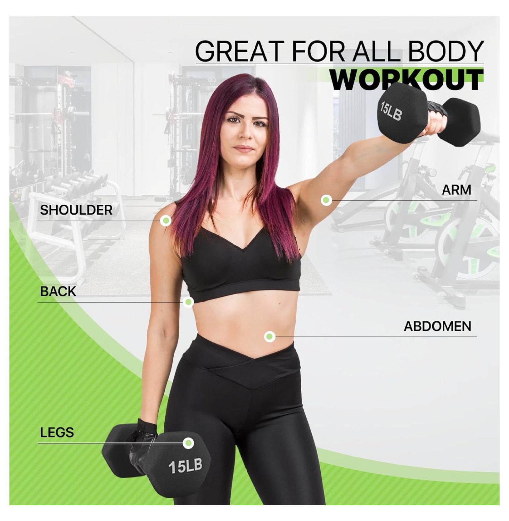Dumbbells Hand Weights Set, Neoprene Coated Hexagon Workout Dumbbell for Women and Men, 1, 2, 3, 5, 8, 10, 12, 15lbs - Pair