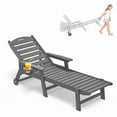 thumbnail image 3 of Cobiod Outdoor HDPE Chaise Lounge Chair,5-Position Adjustable Reclining Lounger with Wheels & Cup Holders,350lb Capacity,Overall length 78" , Grey, 3 of 8