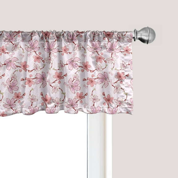 Ambesonne East Window Valance, Japanese Cherry Blooms, 54" X 18", Pale Pink Blush