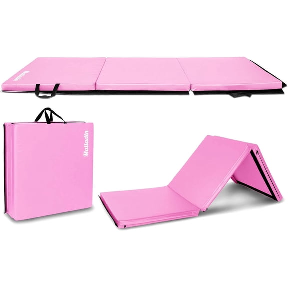 PEXMOR 6ft x 2ft Tri-fold Gymnastics Exercise Mat, 2in PU Leather Tumbling Mat for Stretching, Yoga and Martial Arts, Pink