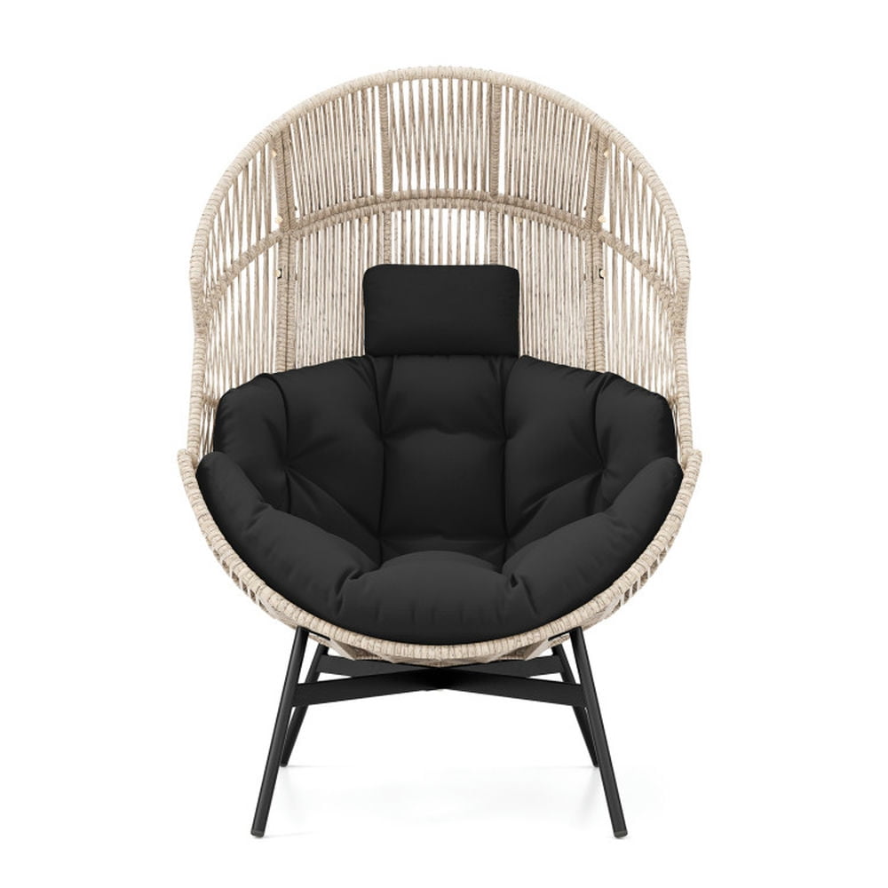 GVN Reclining Chair,Outdoor Chaise Lounge,Wicker Oversized Egg Style Chair with Cushions and Headrest-Black GVN Reclining Chair,Outdoor Chaise Lounge,Wicker Oversized Egg Style Chair with Cushions and Headrest-Black