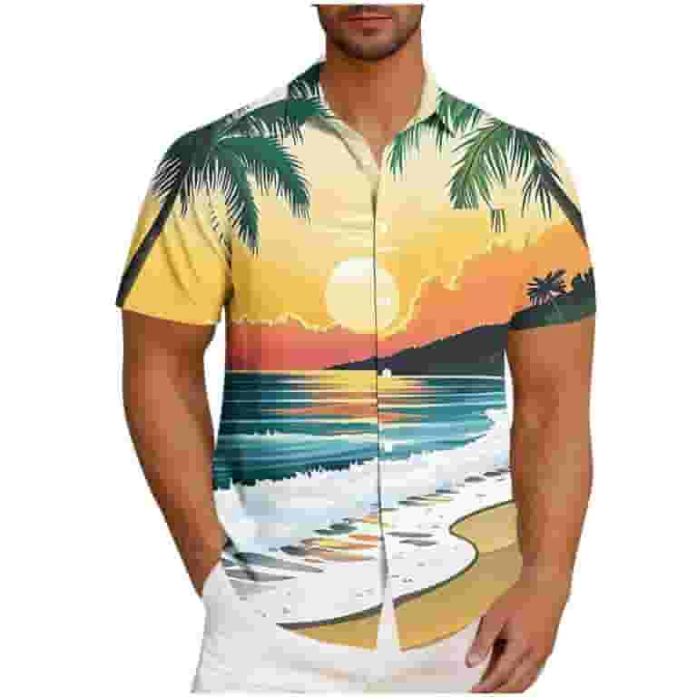 Men's Tropical Coconut Tree Print Hawaiian - United Kingdom