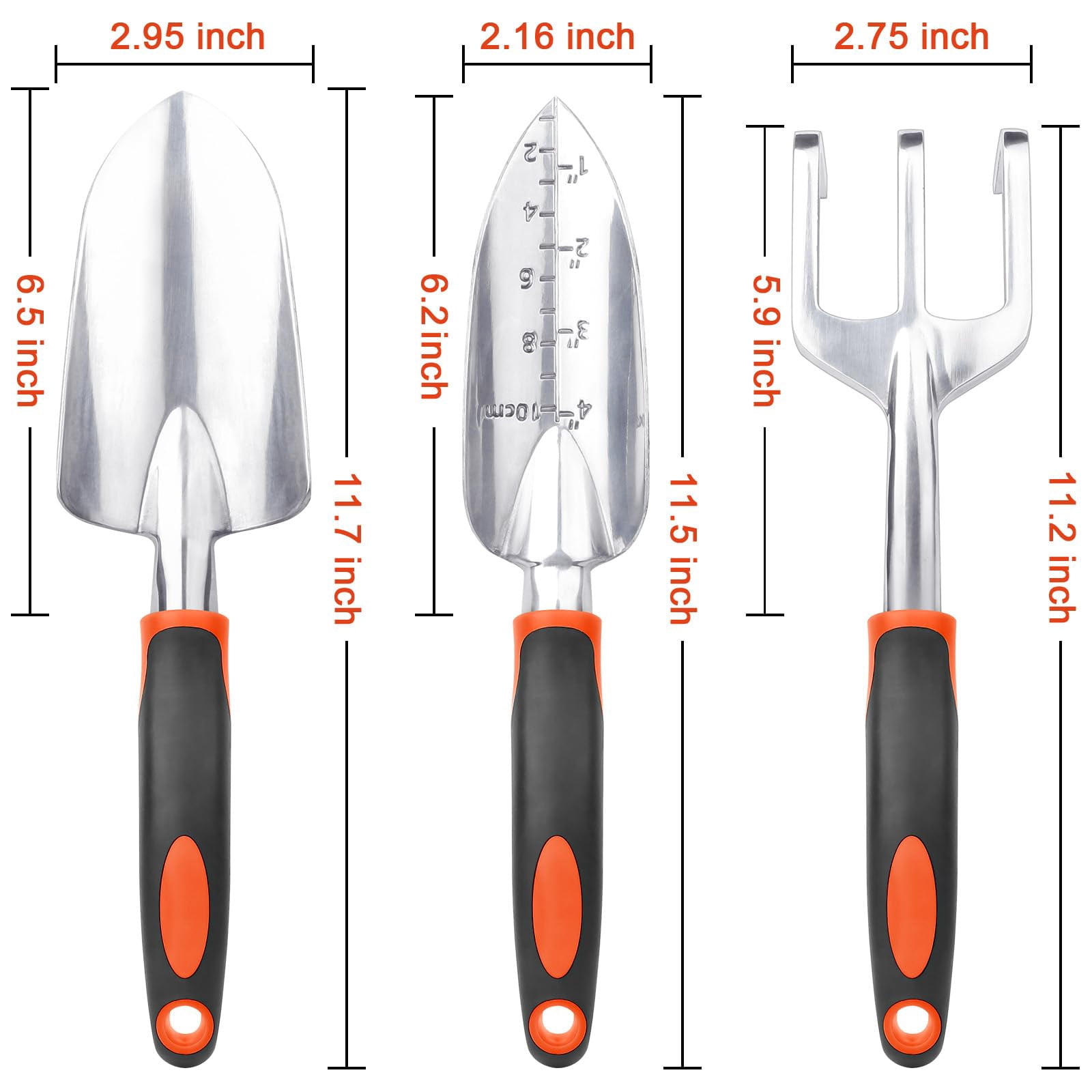 Heavy Duty Garden Tools Set 3-Pack with Ergonomic Non-Slip Handles Aluminum Alloy Shovel Trowel Hand Rake for Lawn and Planting