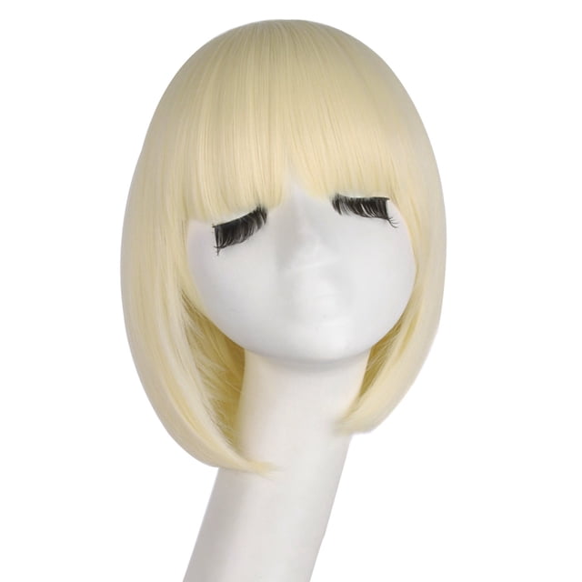 MapofBeauty Peluca Bob con Flequillo Plano Corto y Recto para Mujer de 12 Pulgadas/30 cm (Rubio Claro)