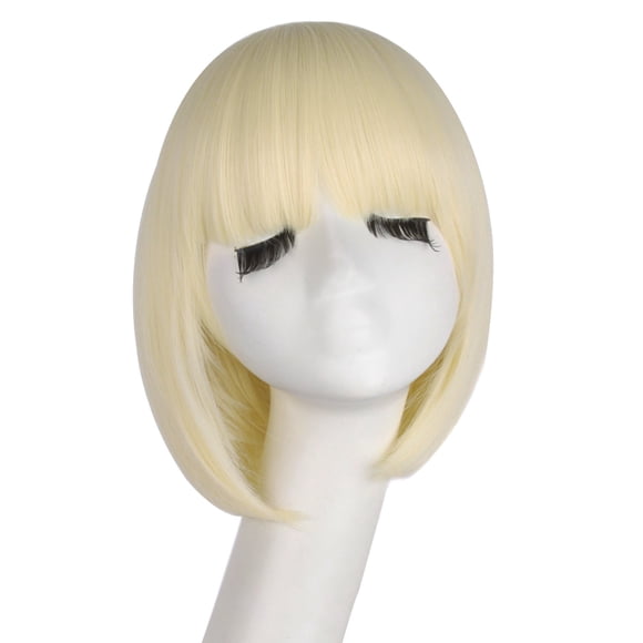 MapofBeauty Peluca Bob con Flequillo Plano Corto y Recto para Mujer de 12 Pulgadas/30 cm (Rubio Claro)
