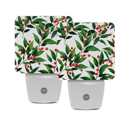 

LED Night Light Lamp with Smart Sensor Dusk to Dawn Sensor 2-Pack for Bedroom Bathroom Hallway White 0.5W Plug-in Watercolour Art Floral Flower Spring Green