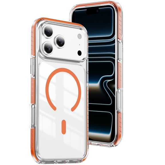 Dteck Magnetic Clear Case for iPhone 17 Pro Max , Shockproof TPU PC Case Compatible with Mag Safe Anti-Yellowing Transparent Back Cover for iPhone 17 Pro Max,Orange