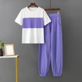 thumbnail image 2 of SnZhen Two Piece Sets for Women Summer Women's Stylish Casual Suit Round Neck Short-sleeved Wide-leg Pants Two-piece Set, 2 of 6