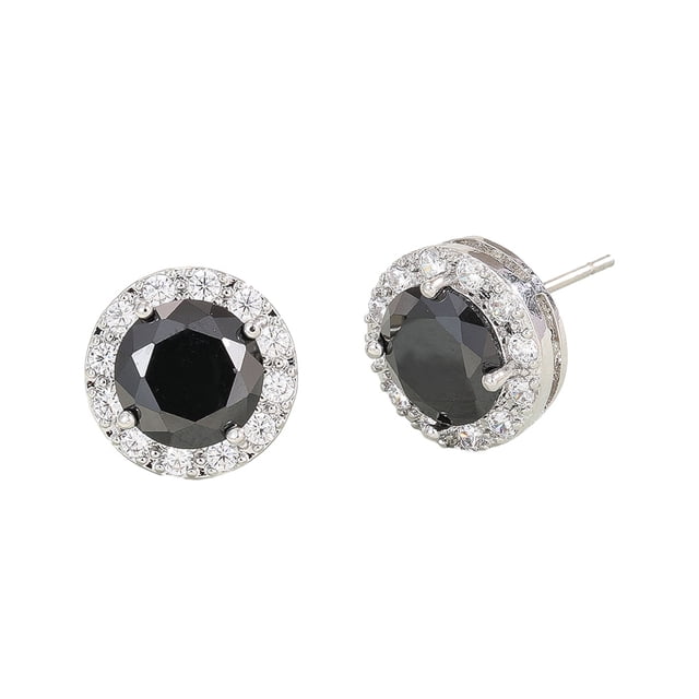 1 Pair Copper Women Ear Stud Solid Easy Matching Earring Color Rhinestone Exquisite Easy Matching Round Girls Ladies Party Earring Jewelry Black