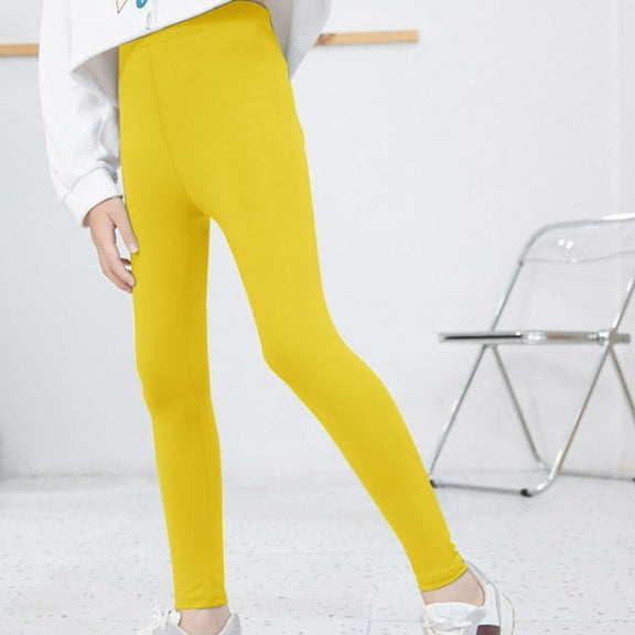Huowey Girls Leggings Pants Solid Color Elastic Stretch Trendy Bottom Trousers Children'S Yoga And Ballet Tights Soft Confy Relaxed Fit Active Wear,Yellow,4-5 Years